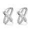 Brass Micro Pave Clear Cubic Zirconia Hoop Earrings, Oval, Real Platinum Plated, 15.5x9x11.5mm