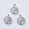 Opalite Pendants, with Brass Findings, Flat Round with Tree of Life, Platinum, 31~32x27x8~9mm, Hole: 5x7mm