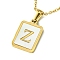 Ion Plating(IP) Rectangle with Initial Letter 304 Stainless Steel Pendant Necklace, white Shell, Real 18K Gold Plated, Letter Z, 16.06 inch(40.8cm)
