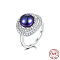 Rhodium Plated 925 Sterling Silver Finger Rings, with Natural Pearl Beads, Oval, Platinum, Inner Diameter: 17mm