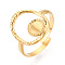Oval 304 Stainless Steel Cuff Ring Components, Round Bezel Cup Ring Setting, Ion Plating(IP), Real 18K Gold Plated, Tray: 5.5mm, 16.5~17mm, Inner Diameter: Adjustable
