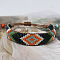 Bohemian Style Rhombus Pattern Glass Seed Beaded Braided Bead Bracelets, Ethnic Cord Bracelets for Women, Gradient Color, Black, 5-7/8 inch(15cm)