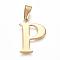 304 Stainless Steel Pendants, Golden, Initial Letter.P, 26x18x1.5mm, Hole: 3x8mm