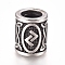 304 Stainless Steel European Beads, Large Hole Beads, Column with Runes/Futhark/Futhor, Antique Silver, 13.5x10mm, Hole: 6mm