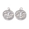 Autumn Theme Brass Micro Pave Clear Cubic Zirconia Pendants, with Jump Rings, Long-Lasting Plated, Flat Round with Mushroom, Real Platinum Plated, 21x19x3mm, Hole: 3.5mm