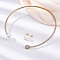 Round Plastic Imitation Pearl Stud Earrings & Rectangle Cubic Zirconia Rhinestone Cuff Choker Necklaces Sets, 304 Stainless Steel Jewerly Set for Women, Golden, Inner Diameter: 4.43 inch(112.5mm)