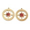 Ion Plating(IP) 304 Stainless Steel Pendants, with Enamel, Flat Round with Star Charm, Golden, FireBrick, 30.5x28x1.5mm, Hole: 2.2mm