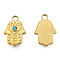 304 Stainless Steel Pendants, with Aquamarine Rhinestone, Hamsa Hand/Hand of Miriam, Real 18K Gold Plated, 17.5x11x2mm, Hole: 2mm