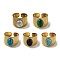 Ion Plating(IP) 304 Stainless Steel Open Cuff Rings, Synthetic Malachite & Turquoise Oval Wide Band Rings for Women Men, Real 18K Gold Plated, Adjustable