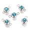 304 Stainless Steel Rhinestone Links Connectors, Flat Round, Stainless Steel Color, Indicolite, 12x6.5x4mm, Hole: 2mm