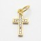 CZ Brass Micro Pave Cubic Zirconia Cross Charms, Golden, 14x8x2mm, Jump Ring: 7x0.8mm