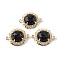 Natural Obsidian Faceted Connector Charms, Brass Micro Pave Clear Cubic Zirconia Flat Round Gems Links, Golden, Rack Plating, 21x16x7mm, Hole: 1.6mm