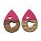 Resin and Walnut Pendants, Teardrop with Hear, for Valentine's Day Gift, Camellia, 38x25x3.5mm, Hole: 1.8mm