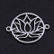 Tarnish Resistant 201 Stainless Steel Links, for Chakra, Laser Cut, Round Ring with Lotus Flower, Stainless Steel Color, 17.5x23x1mm, Hole: 1.4mm