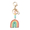 Handmade Polymer Clay & Alloy Enamel Pendants Keychain, with Acrylic Beads and Alloy Keychain Clasp Findings, Rainbow & Smiling Face , Colorful, 13.5cm