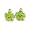 Alloy Enamel Pendants, with Rhinestone, Golden, Flower Charm, Lawn Green, 16x12.5x3mm, Hole: 1.8mm